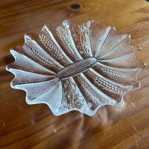 Mantorp Vintage Sweden Handmade Glass Crystal Plate Wheat Pattern
